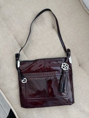 NWOT Brighton Rae Black Cherry Burgundy Patent Leather Tassel Shoulder Bag